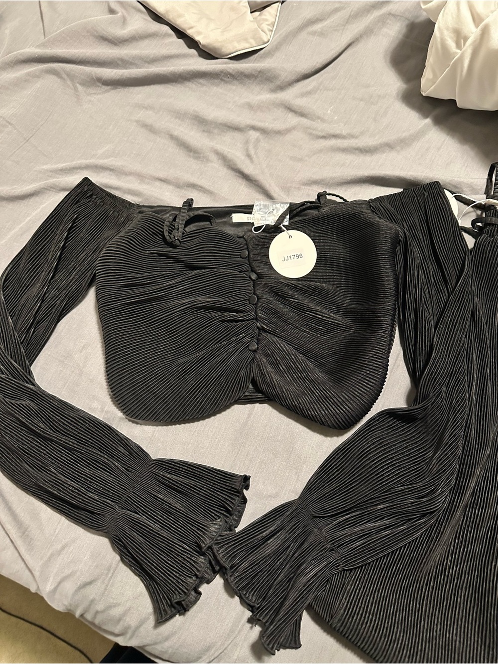 Black Off-Shoulder Pleated Crop Top with match pants- Women